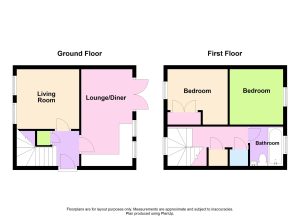 Two-storey floor plan with rooms labelled.
