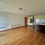 Spacious open-plan kitchen and living area, wooden flooring.