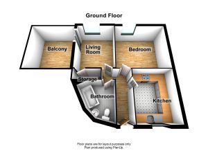 3D ground floor layout with rooms labelled.
