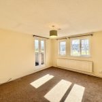 Bright empty room with windows and carpet.