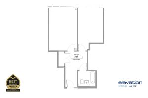 One-bedroom flat floor plan with bathroom and living area.