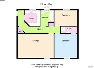 Two-bedroom flat floor plan with en-suite and lounge.