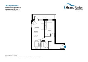 One-bedroom apartment floor plan with balcony.