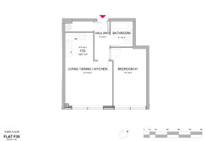 Flat F35 floor plan showing room sizes