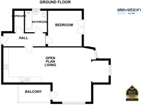 Ground floor flat layout with balcony and living area.