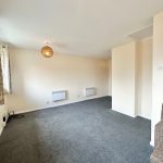 Bright, empty living room with carpet and windows
