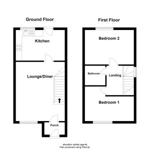Two-storey house floor plan with rooms labelled.