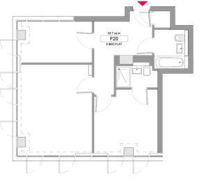 Floor plan of two-bedroom flat, 62.7 sqm.