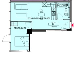 Floor plan of one-bedroom flat layout.