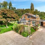 Suburban house with green garden and driveway