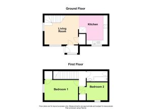 Two-floor house layout plan with room labels.