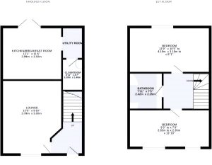 Two-storey house floor plan with room dimensions.