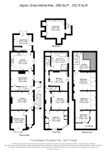 Three-storey house floor plan with basement.
