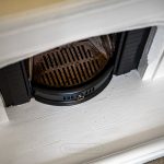 Close-up of vintage fireplace insert.