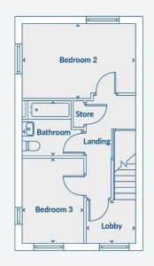 Floor plan with bedrooms, bathroom, store, landing.