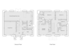 Two-storey house floor plan with bedrooms and living area.