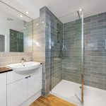 Modern bathroom with grey tiled shower