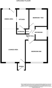 Ground floor plan with lounge and two bedrooms.