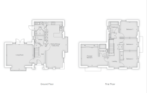 Two-storey house floor plan with labelled rooms.