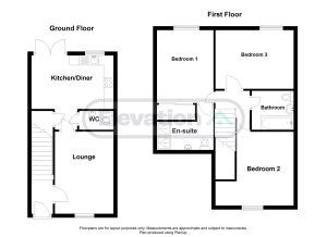 House floor plan with three bedrooms.