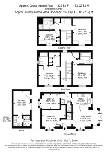 Three-storey house floor plan with annex.
