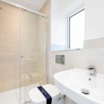 Modern bathroom with shower and sink