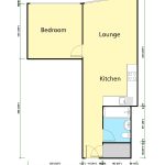 One-bedroom flat floor plan with kitchen and lounge.