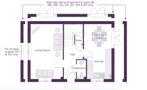 House floor plan showing living, dining, kitchen areas.