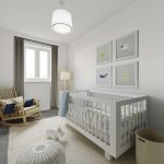 Modern nursery with cot and rocking chair.