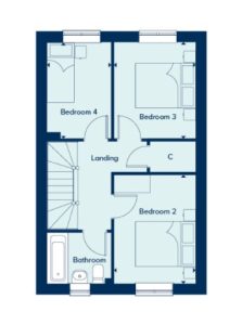 Four-bedroom house floor plan layout.