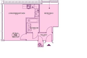 Floor plan of one-bedroom flat with layout