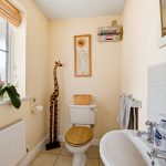 Small bathroom with giraffe statue and decor